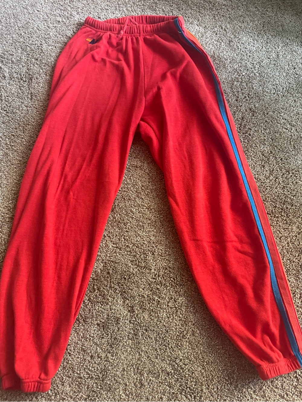 AVIATOR Nation Red Sweatpants with Colorful Stripes- L - Picture 2 of 5